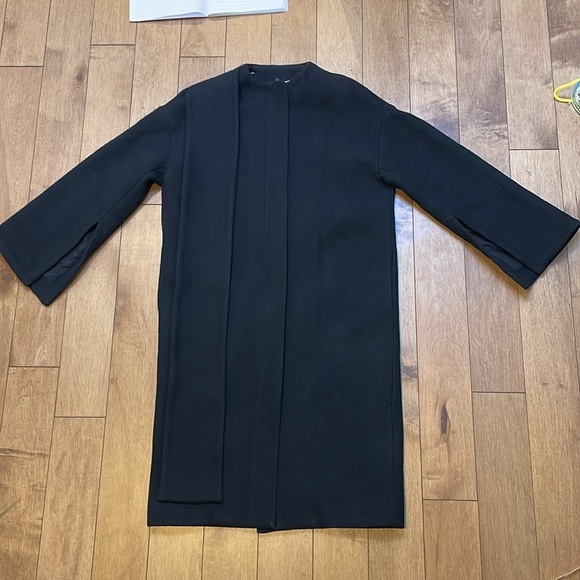 Oak + fort womens cocoon wool coat XS long zipper shawl scarf attached black - Picture 11 of 13